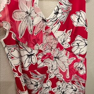 Vibrant Floral Red and White Blouse